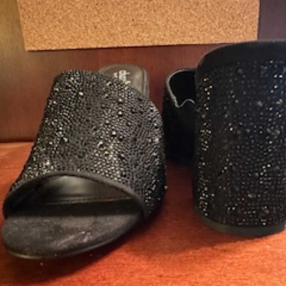 NEVER WORN - Black Embellished Mules - 3 1/2 Inch Heel